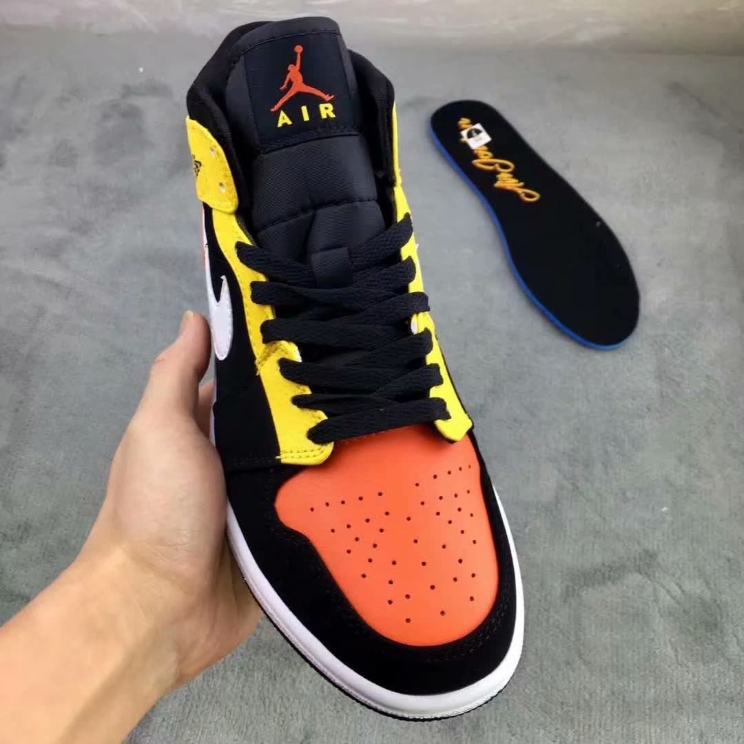 2020 Air Jordan 1 Retro Mid Raygun Black Yellow Orange